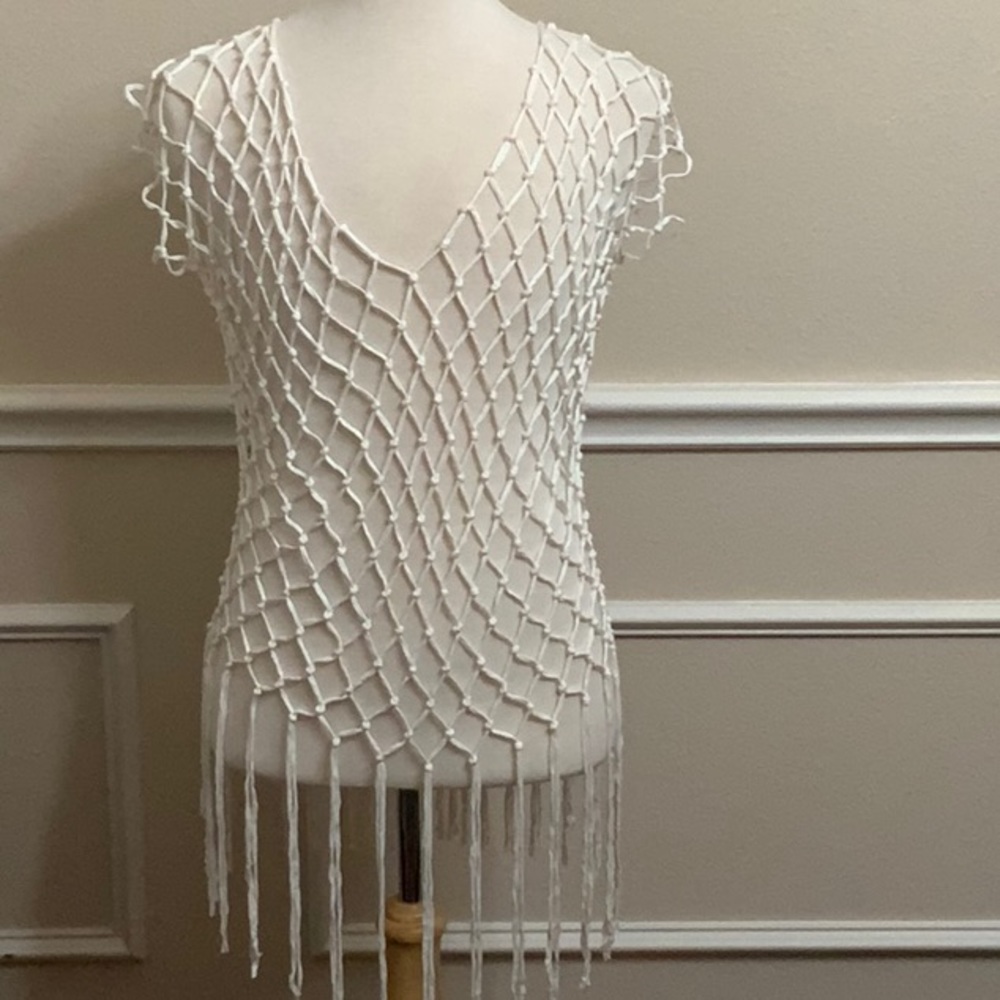 Lisa Blue ROPE NET COVERUP - White
